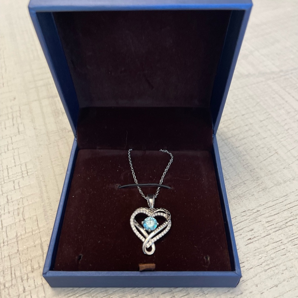 Silver and Aquamarine Stone Pendant Necklace- March Birthstone